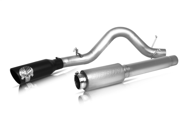 Chevrolet Silverado 1500 Performance Exhaust - Single Rear Exit - Gibson - Patriot Skull Series Cat-Back - Black - `14-`15 Chevrolet Silverado 1500 Performance Exhaust - Single Rear Exit - Gibson - Patriot Skull Series Cat-Back - Black - `14-`15