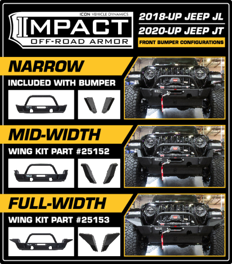 Jeep JT Bumper - Front - ICON - Impact Full Width Wings - `20-`27