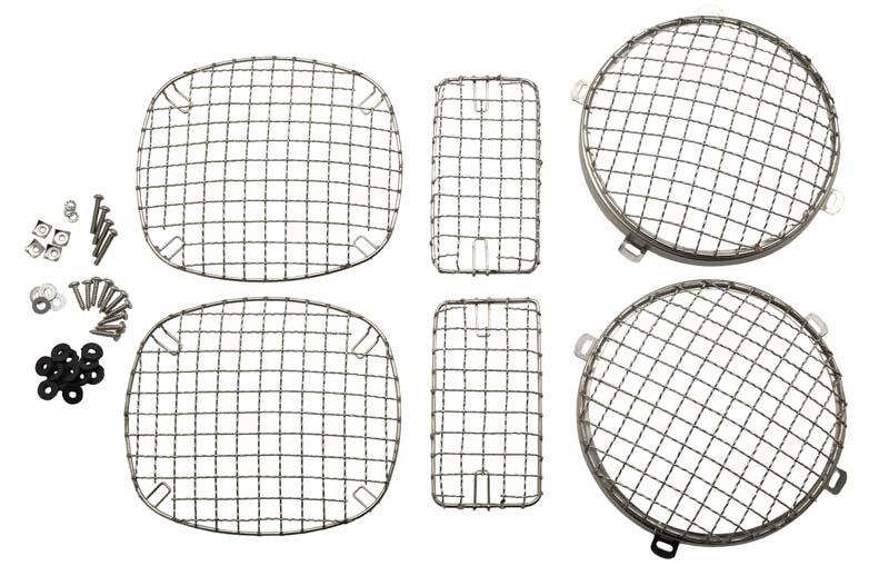 Jeep Wrangler Headlight Guard - Kentrol - Wire Mesh Guard Set - Polished Silver - `97-`06