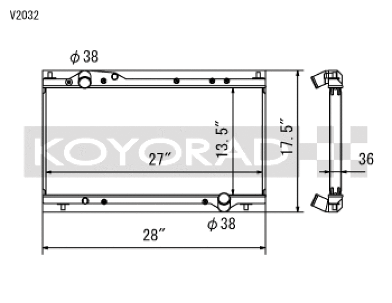 Acura NSX Racing Radiator - Koyo - V2032 Racing All Aluminum - `91-`05