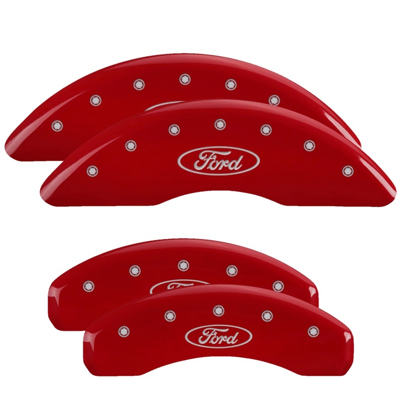 Ford F-350 Caliper Covers - Front + Rear - MGP - 4 Logo - Red - `23-`24