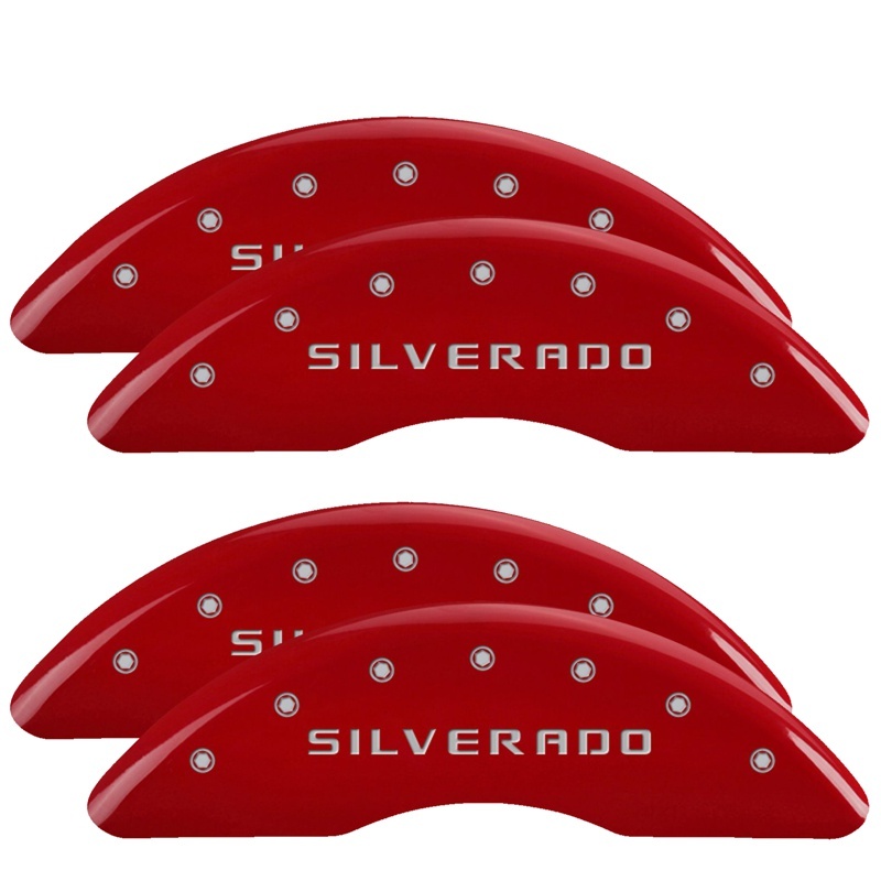Chevrolet Silverado Caliper Covers - Front + Rear - MGP - Engraved Silverado - Red - `18-`19