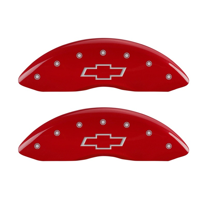 Chevrolet Silverado Caliper Covers - Front - MGP - Engraved Bowtie - Red - `07-`13 Chevrolet Silverado Caliper Covers - Front - MGP - Engraved Bowtie - Red - `07-`13