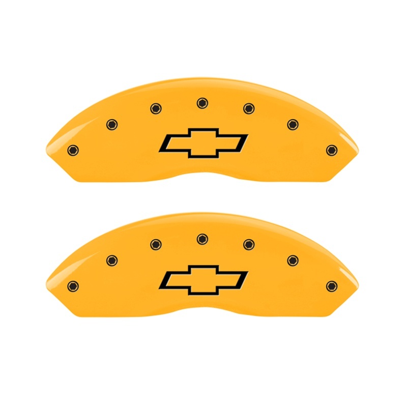 Chevrolet Tahoe Caliper Covers - Front - MGP - Engraved Front Bowtie - Yellow - `97-`00