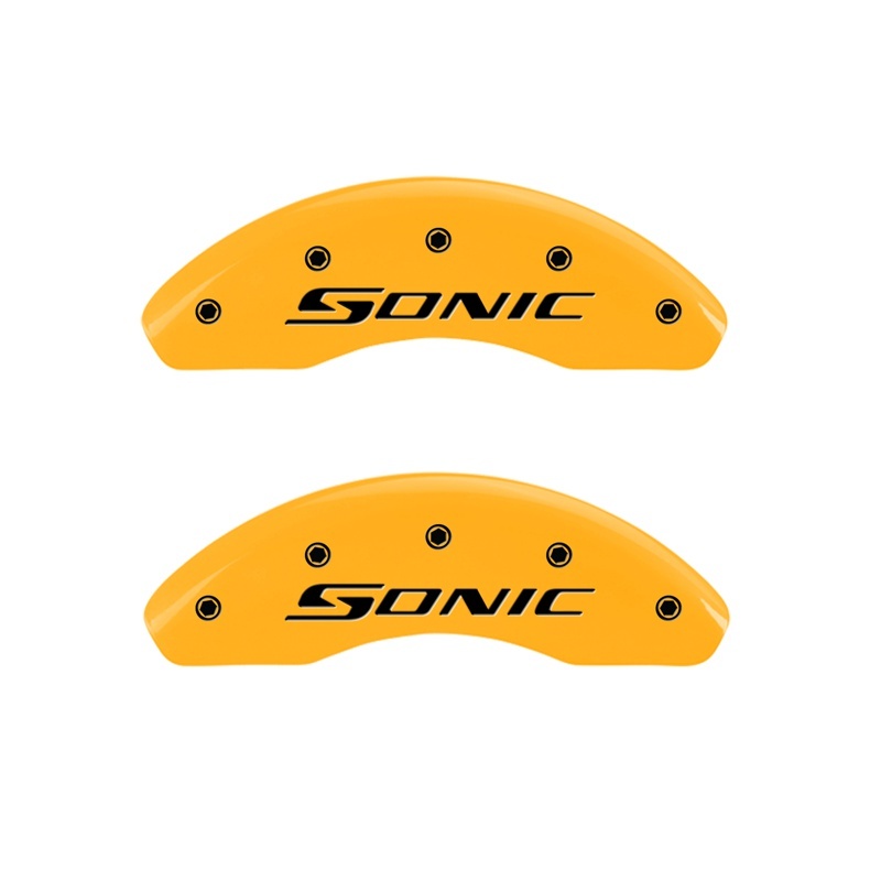 Chevrolet Sonic Caliper Covers - Front - MGP - Engraved Front Sonic - Yellow - `12-`20 Chevrolet Sonic Caliper Covers - Front - MGP - Engraved Front Sonic - Yellow - `12-`20