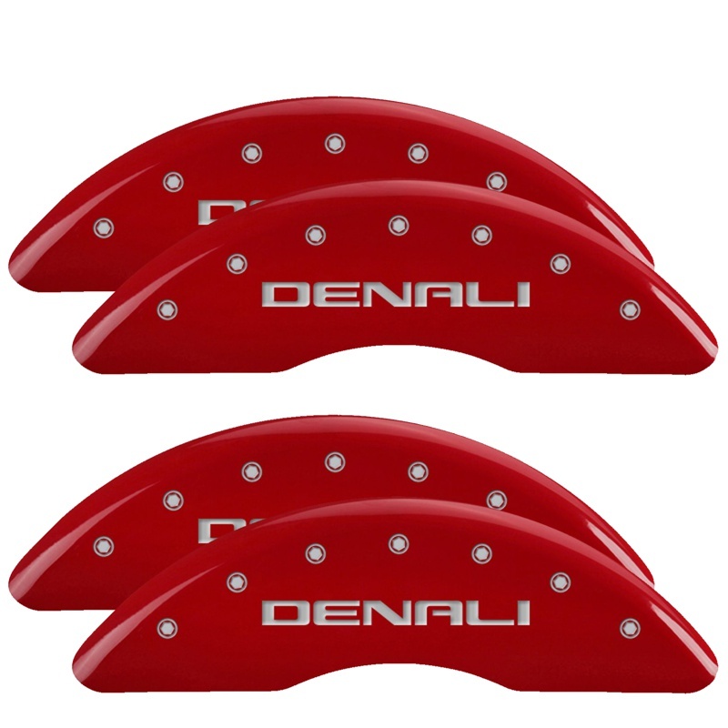 GMC Sierra Caliper Covers - Front + Rear - MGP - Denali, Red powder coat finish, silver characters - Red - `11-`19 GMC Sierra Caliper Covers - Front + Rear - MGP - Denali, Red powder coat finish, silver characters - Red - `11-`19