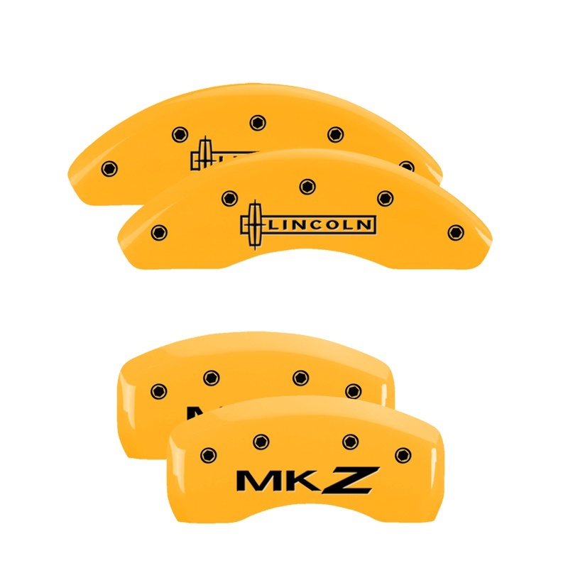 Lincoln MKZ Caliper Covers - Front + Rear - MGP - 4 Logo Engraved - Yellow - 2011 Lincoln MKZ Caliper Covers - Front + Rear - MGP - 4 Logo Engraved - Yellow - 2011