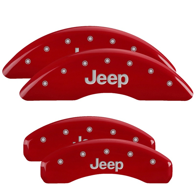 Jeep Grand Caliper Covers - Front + Rear - MGP - 4 Logo Engraved - Red - `21-`24 Jeep Grand Caliper Covers - Front + Rear - MGP - 4 Logo Engraved - Red - `21-`24