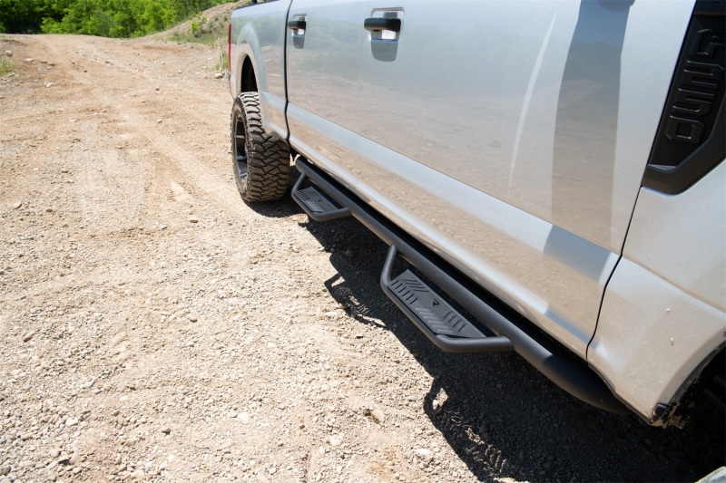 Ford F-250 Super Duty Nerf Bars & Running Boards - N-Fab - Podium Step LG, Wheel-to-Wheel with Bed Access, 3 Steps per Side - Textured Black - `17-`24