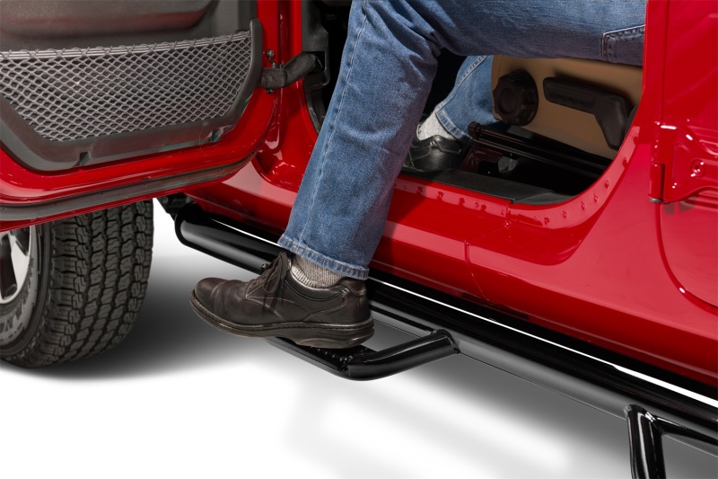 Jeep Gladiator JT Side Steps - N-Fab - Wheel-to-Wheel (2 Steps per Side), 3 in. Main Tube Diameter - Gloss Black - `20-`24