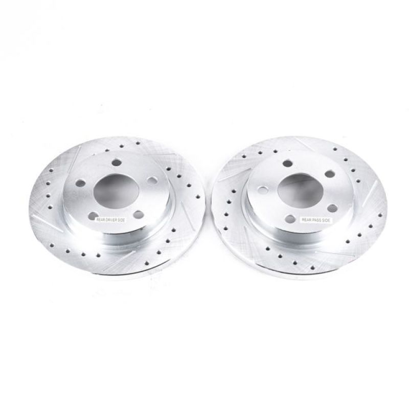 Ford Taurus Brake Rotors (2) - Rear - PowerStop - Evolution Drilled & Slotted Zinc Plated - Silver - `93-`05