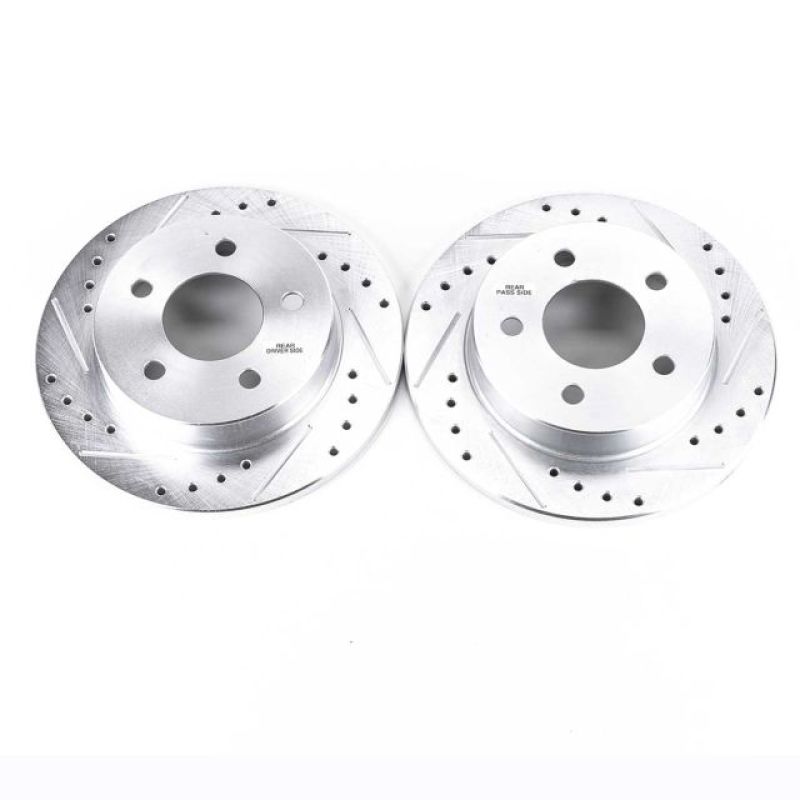 Ford Mustang Brake Rotor (2) - Rear - PowerStop - Evolution Drilled & Slotted - Silver - `94-`04 Ford Mustang Brake Rotor (2) - Rear - PowerStop - Evolution Drilled & Slotted - Silver - `94-`04