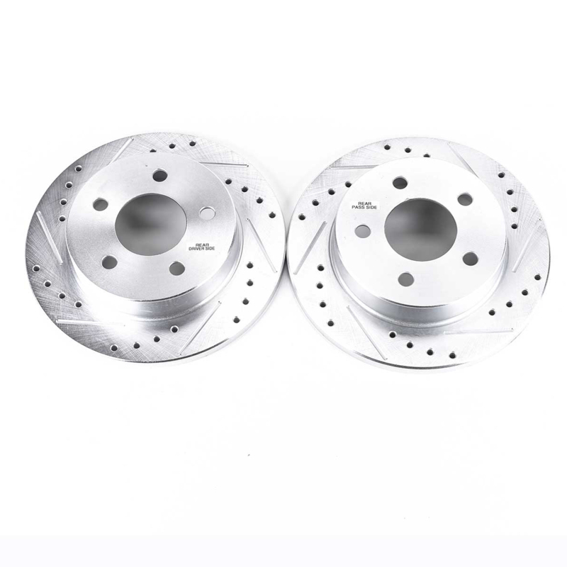 Ford Mustang Brake Rotor (2) - Rear - PowerStop - Evolution Drilled & Slotted - Silver - `94-`04