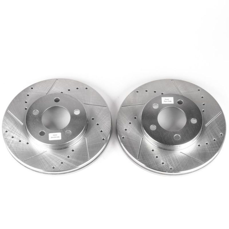 Ford Taurus Brake Rotors (2) - Front - PowerStop - Evolution Drilled & Slotted - Silver - `94-`00