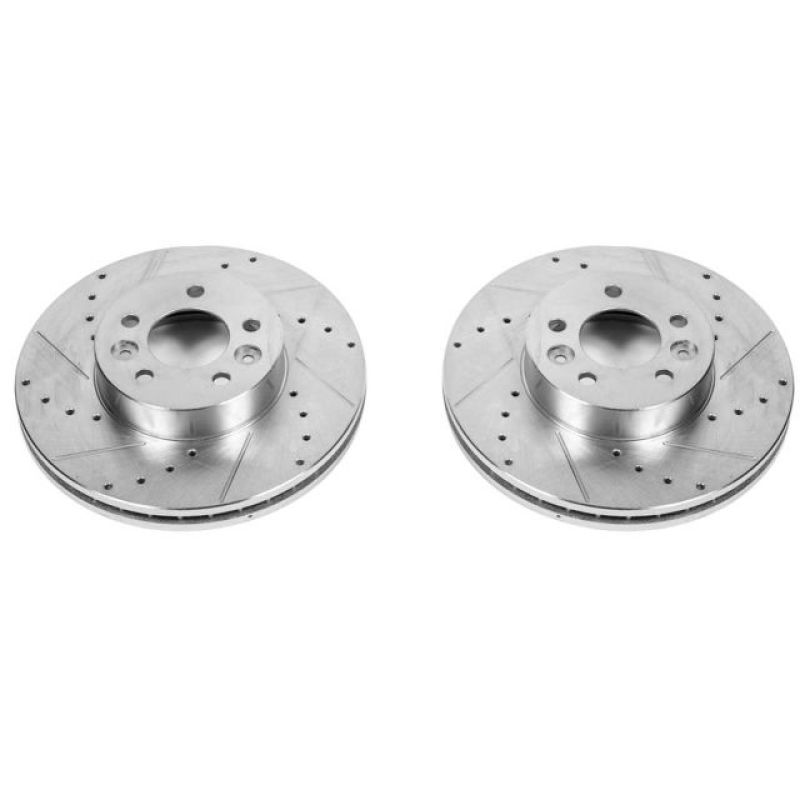 Ford Crown Victoria Brake Rotors (2) - Front - PowerStop - Evolution Drilled & Slotted - Silver - `98-`02