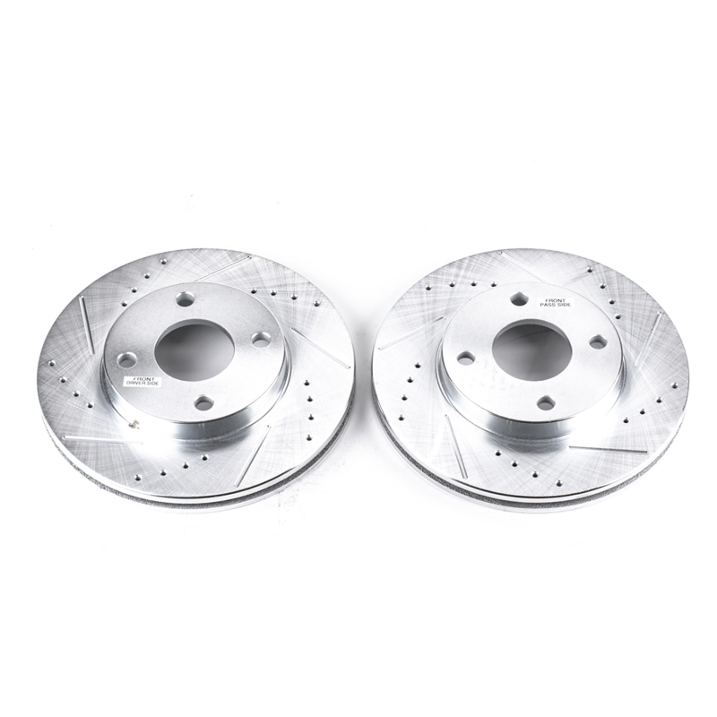 Ford Focus Brake Rotors (2) - Front - PowerStop - Evolution Drilled & Slotted - Silver - `00-`04