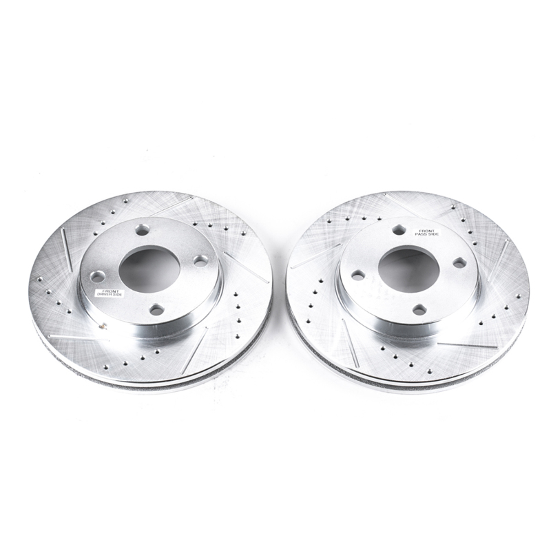 Ford Focus Brake Rotors (2) - Front - PowerStop - Evolution Drilled & Slotted - Silver - `00-`04