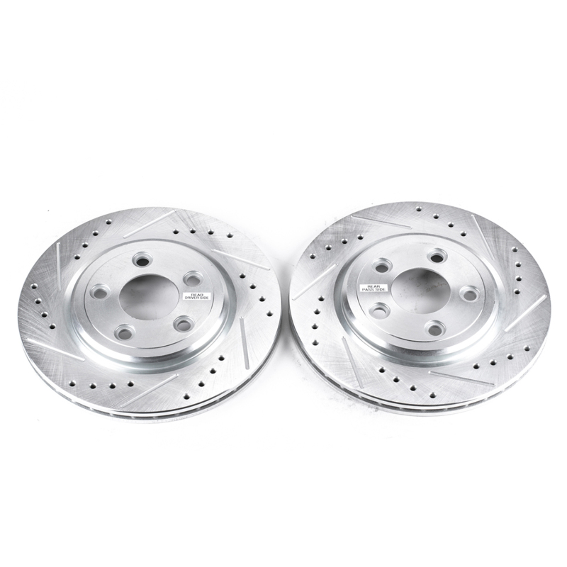 Ford Thunderbird Brake Rotors (2) - Rear - PowerStop - Evolution Drilled & Slotted - Silver - `02-`05