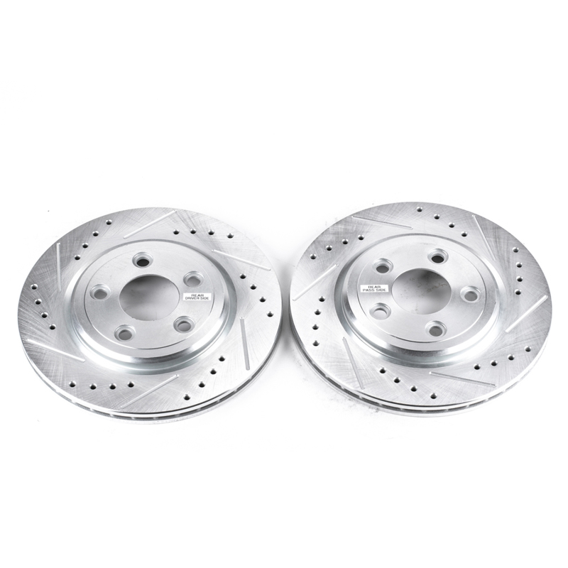 Ford Thunderbird Brake Rotors (2) - Rear - PowerStop - Evolution Drilled & Slotted - Silver - `02-`05
