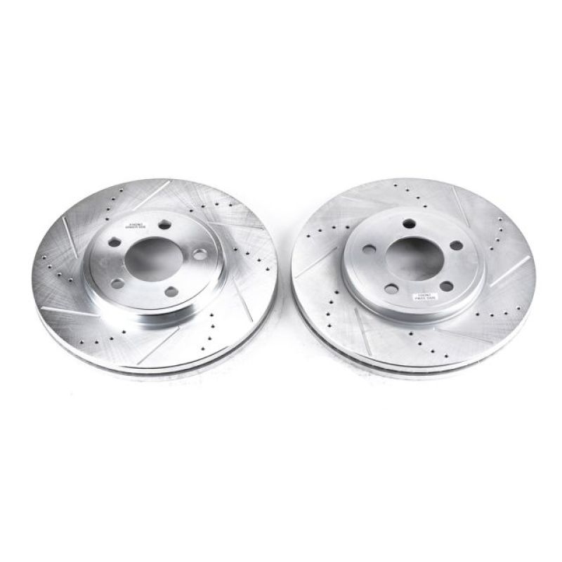 Ford Crown Victoria Brake Rotors (2) - Front - PowerStop - Evolution Drilled & Slotted - Silver - `03-`11
