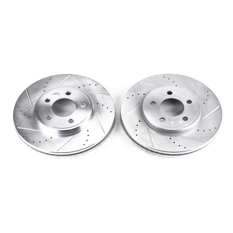 Ford Crown Victoria Brake Rotors (2) - Front - PowerStop - Evolution Drilled & Slotted - Silver - `03-`11
