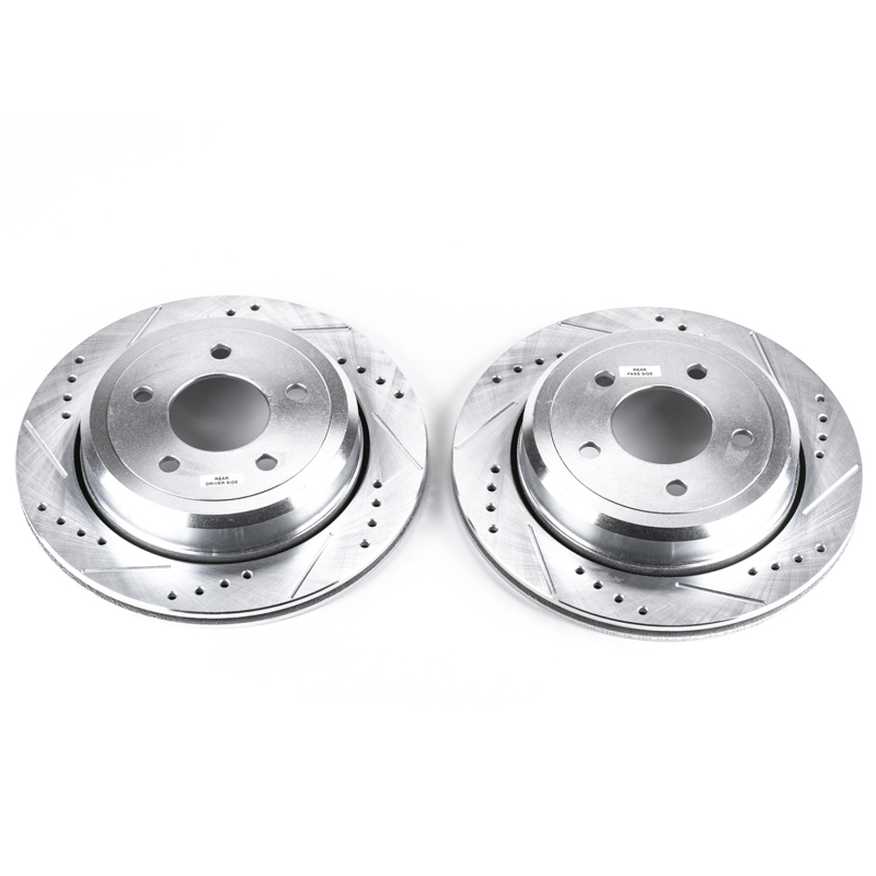 Ford Crown Victoria Brake Rotors (2) - Rear - PowerStop - Evolution Drilled & Slotted - Silver Zinc - `03-`11