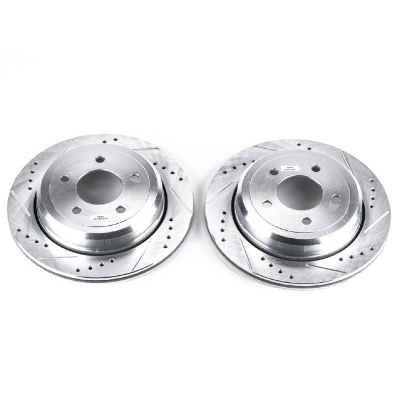 Ford Crown Victoria Brake Rotors (2) - Rear - PowerStop - Evolution Drilled & Slotted - Silver Zinc - `03-`11