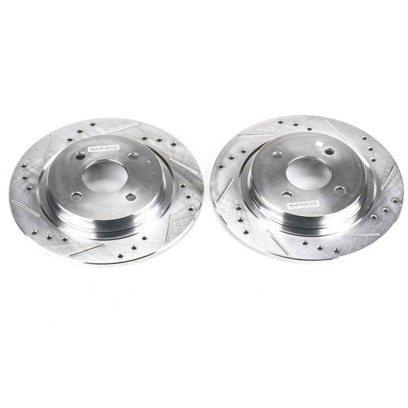 Ford Focus Brake Rotors (2) - Rear - PowerStop - Evolution Drilled & Slotted - Silver - `02-`04