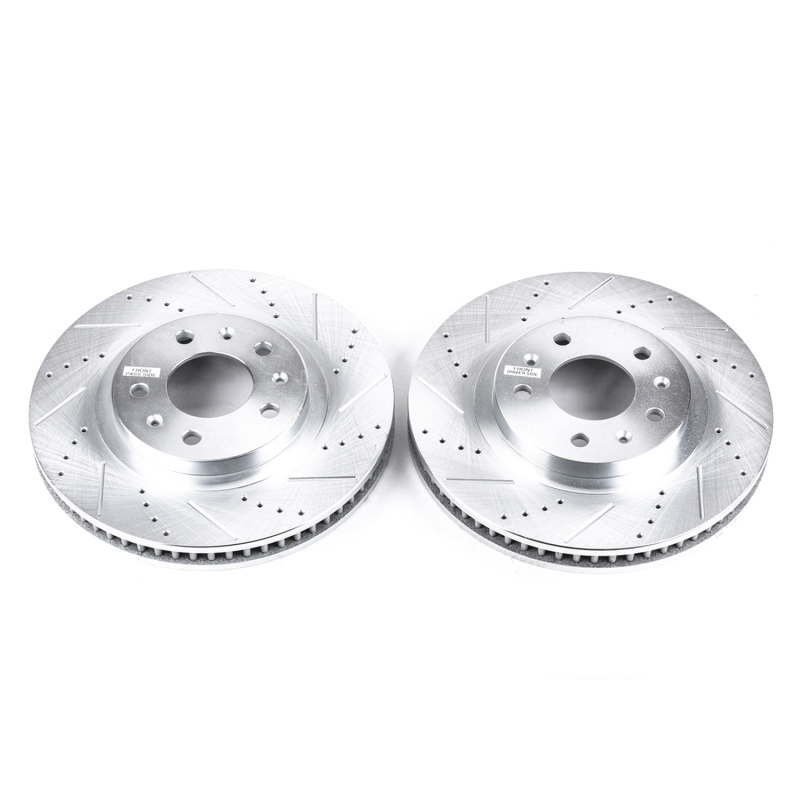 Cadillac CTS Brake Rotors (2) - Front - PowerStop - Evolution Drilled & Slotted - Silver - `03-`07
