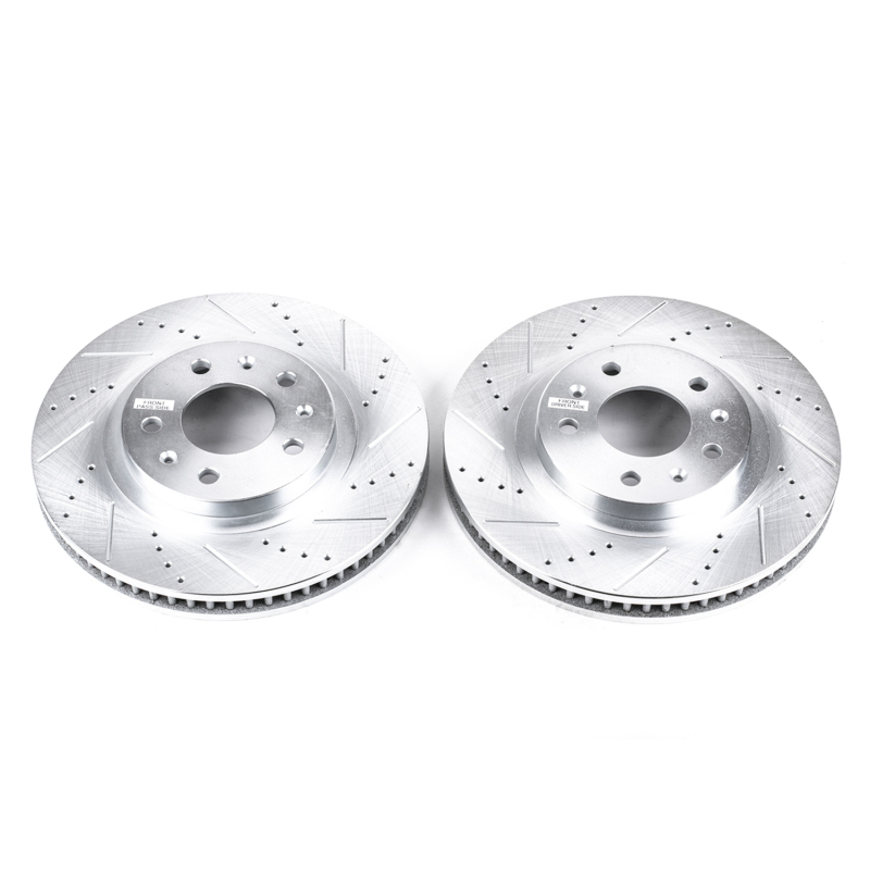 Cadillac CTS Brake Rotors (2) - Front - PowerStop - Evolution Drilled & Slotted - Silver - `03-`07
