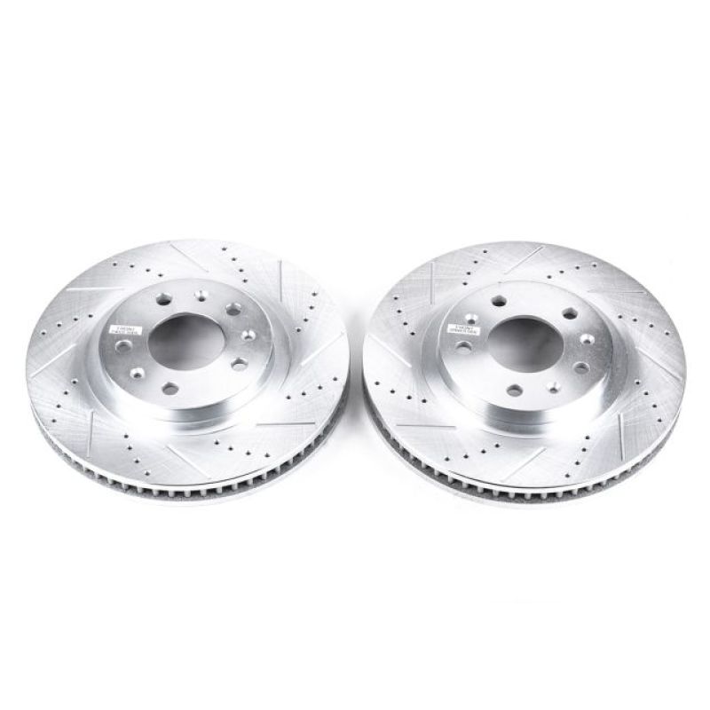 Cadillac CTS Brake Rotors (2) - Front - PowerStop - Evolution Drilled & Slotted - Silver - `03-`07