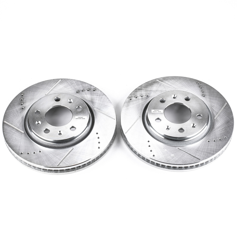 Cadillac CTS Brake Rotors (2) - Front - PowerStop - Evolution Drilled & Slotted Rotors - Silver - `03-`05