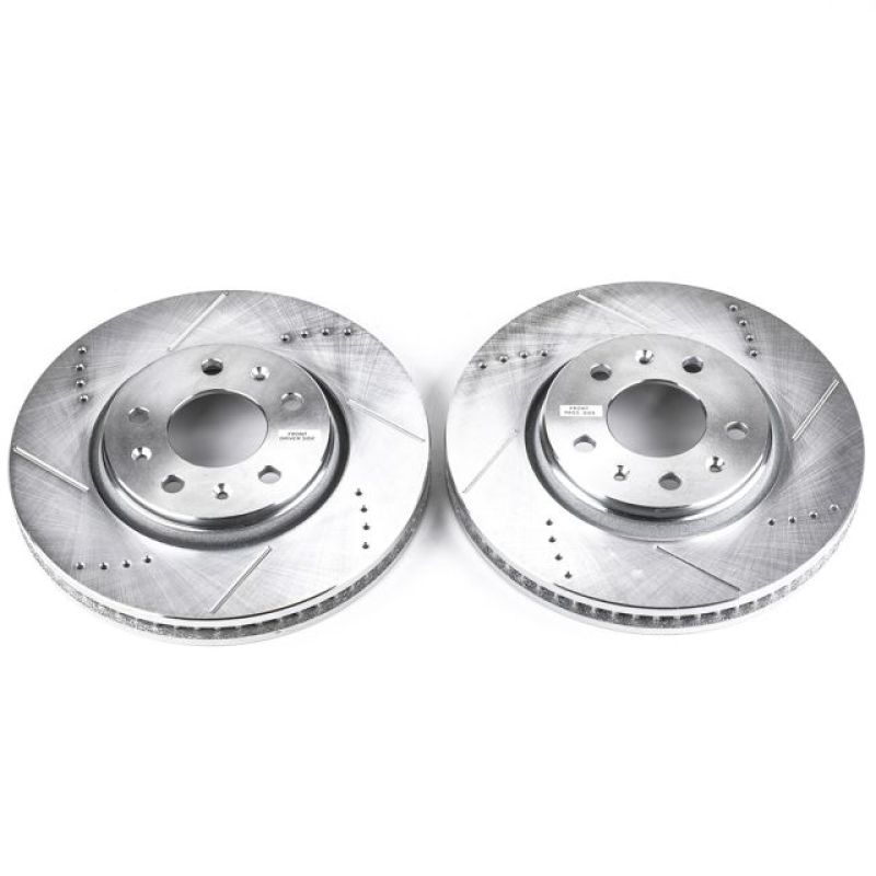Cadillac CTS Brake Rotors (2) - Front - PowerStop - Evolution Drilled & Slotted Rotors - Silver - `03-`05