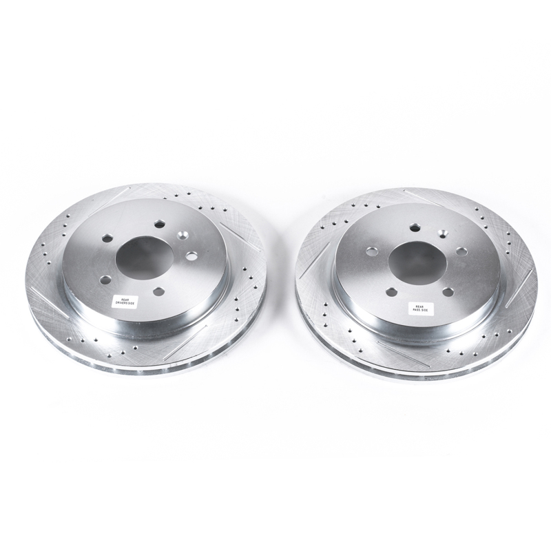 Cadillac CTS Brake Rotors (2) - Rear - PowerStop - Evolution Drilled & Slotted - Silver - `03-`07