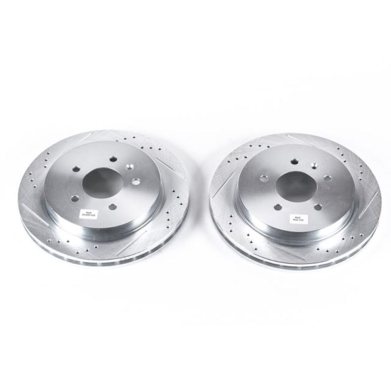 Cadillac CTS Brake Rotors (2) - Rear - PowerStop - Evolution Drilled & Slotted - Silver - `03-`07