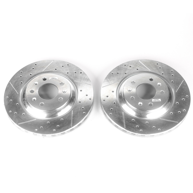 Cadillac CTS Brake Rotors (2) - Front - PowerStop - Evolution Drilled & Slotted - Silver - `06-`07