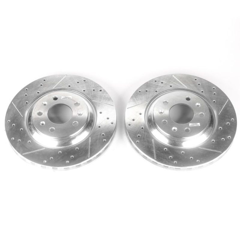 Cadillac CTS Brake Rotors (2) - Front - PowerStop - Evolution Drilled & Slotted - Silver - `06-`07