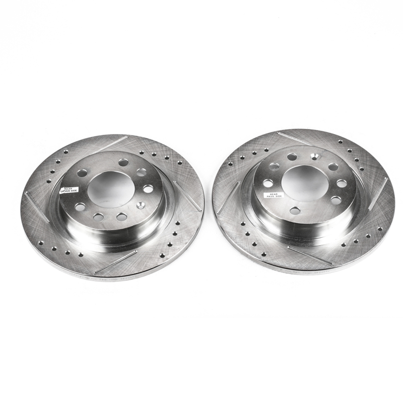 Pontiac Solstice Brake Rotors (2) - Rear - PowerStop - Evolution Drilled & Slotted - Silver - `06-`09