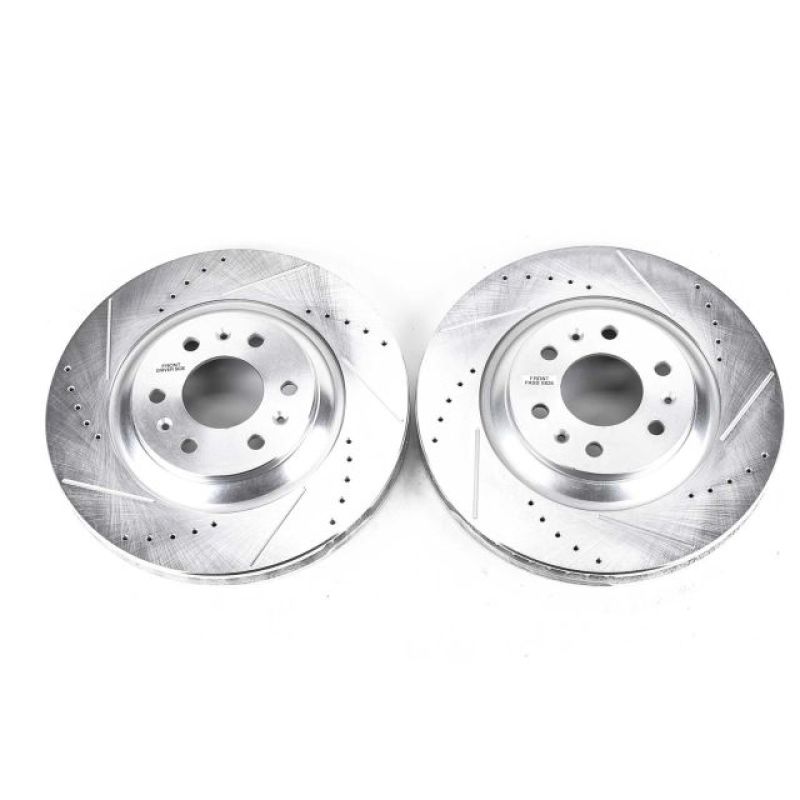 Cadillac SRX Brake Rotors (2) - Front - PowerStop - Evolution Drilled & Slotted - Silver - `04-`09