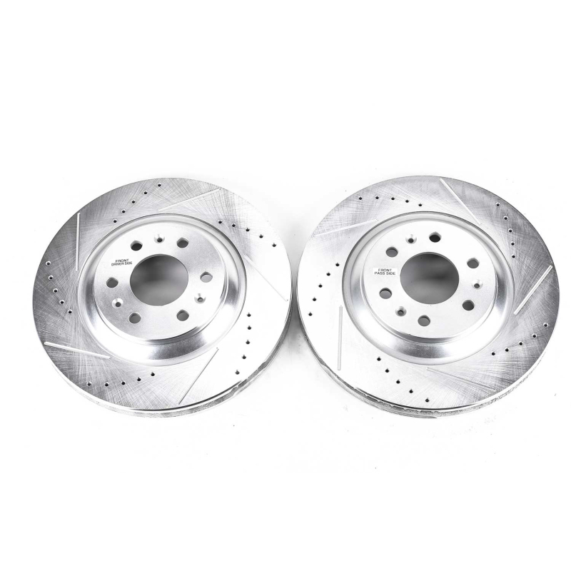 Cadillac SRX Brake Rotors (2) - Front - PowerStop - Evolution Drilled & Slotted - Silver - `04-`09