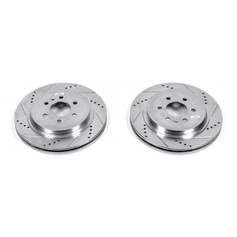 Cadillac SRX Brake Rotors (2) - Rear - PowerStop - Evolution Drilled & Slotted - Silver - `04-`09