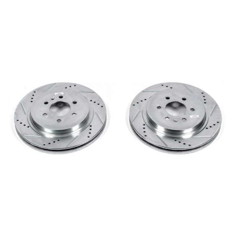 Cadillac SRX Brake Rotors (2) - Rear - PowerStop - Evolution Drilled & Slotted - Silver - `04-`09