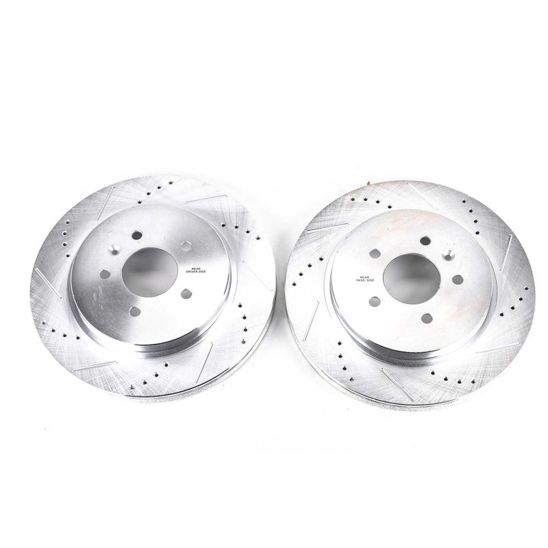 Cadillac CTS Brake Rotors (2) - Rear - PowerStop - Evolution Drilled & Slotted - Silver - `06-`07