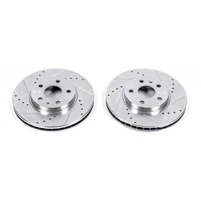 Cadillac CTS Brake Rotors (2) - Front - PowerStop - Evolution Drilled & Slotted - Silver - `08-`14