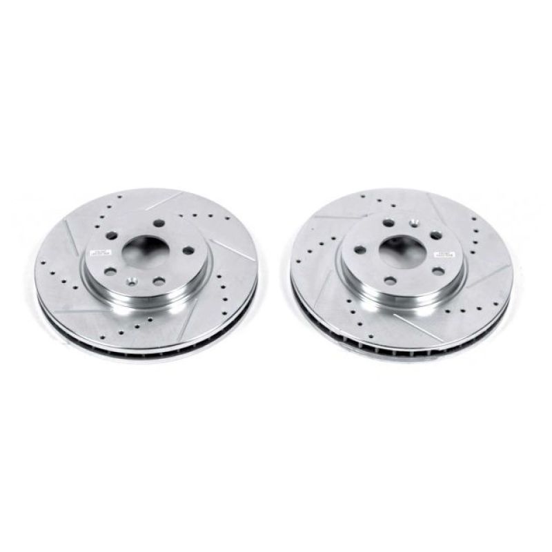 Cadillac CTS Brake Rotors (2) - Front - PowerStop - Evolution Drilled & Slotted - Silver - `08-`14