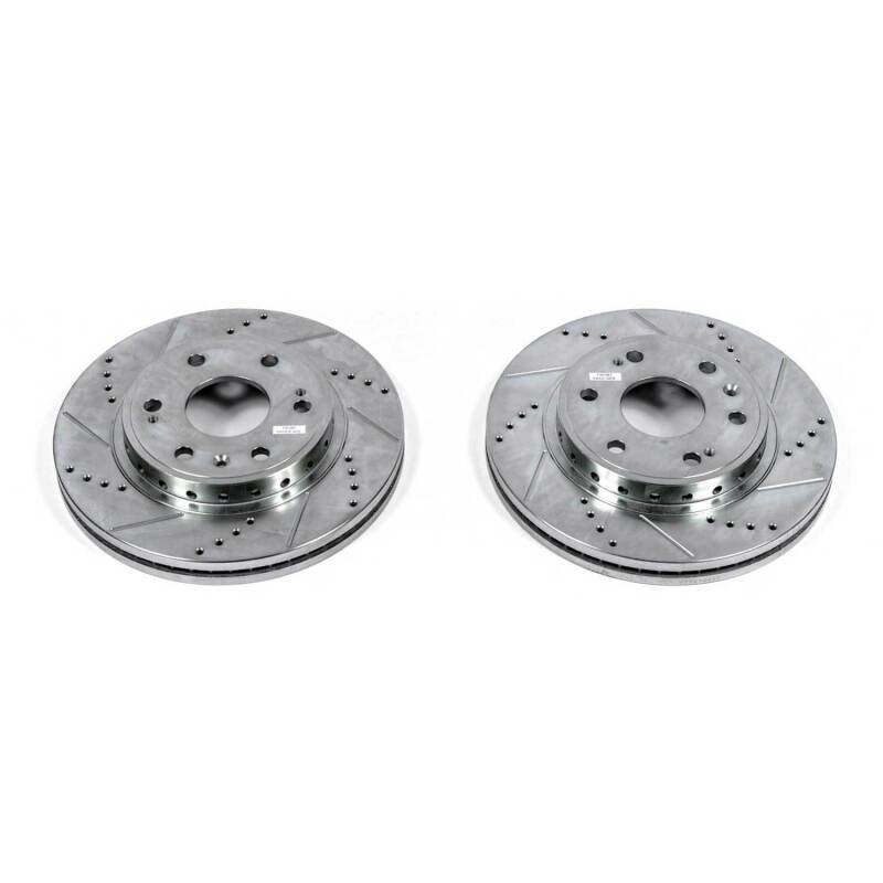 Chevrolet Tahoe Brake Rotors (2) - Front - PowerStop - Evolution Drilled & Slotted - Silver - `08-`19