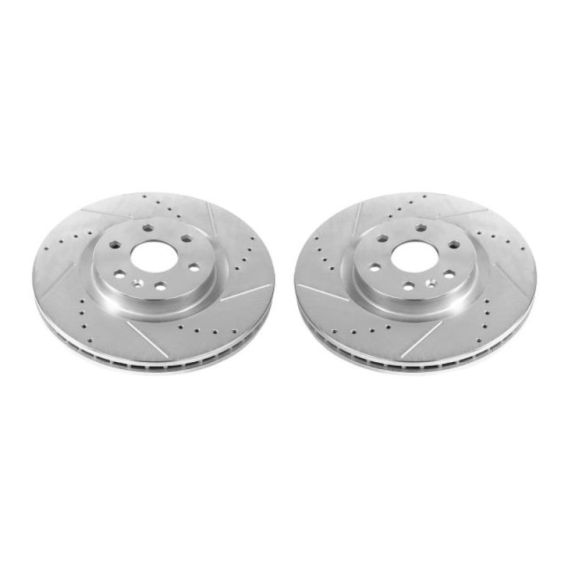 Cadillac SRX Brake Rotors (2) - Front - PowerStop - Evolution Drilled & Slotted - Silver - `10-`16