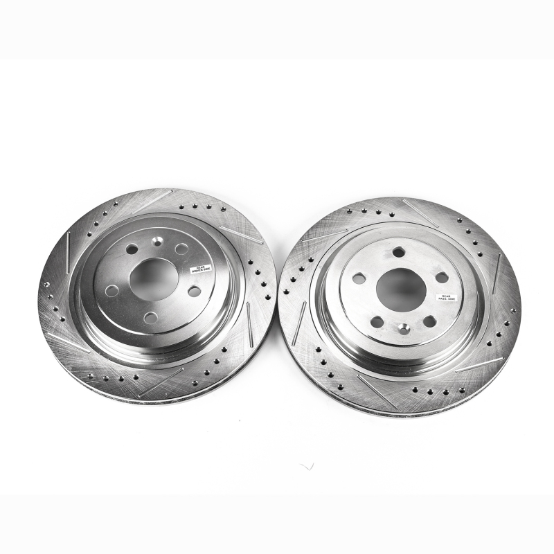 Cadillac CTS Brake Rotors (2) - Rear - PowerStop - Evolution Drilled & Slotted - Silver - `08-`14