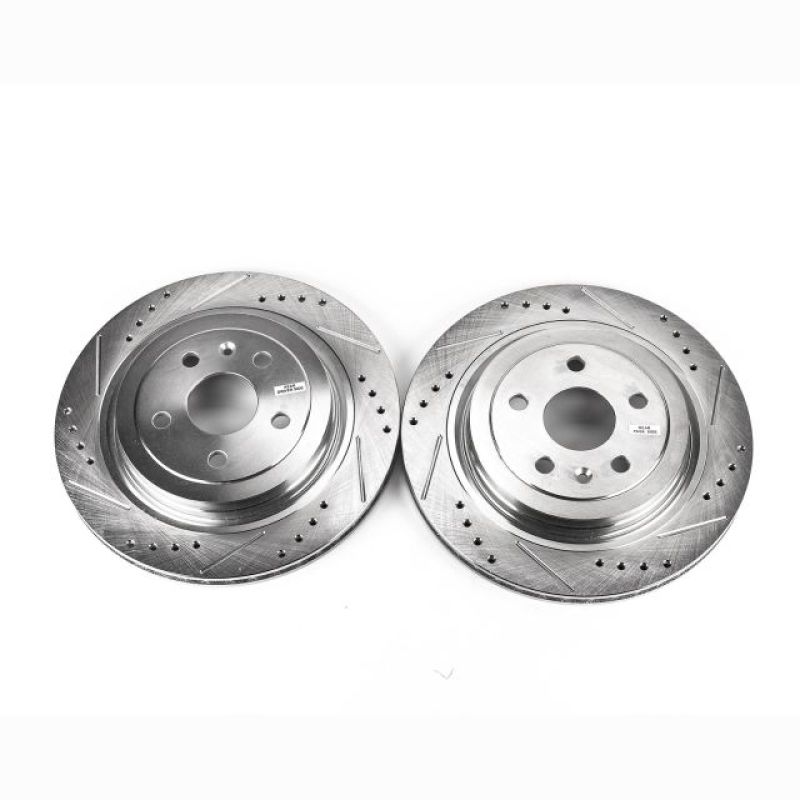 Cadillac CTS Brake Rotors (2) - Rear - PowerStop - Evolution Drilled & Slotted - Silver - `08-`14