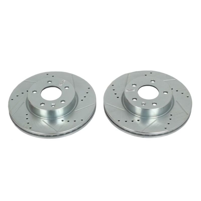 Cadillac ATS Brake Rotors (2) - Front - PowerStop - Evolution Drilled & Slotted - Silver - `13-`18